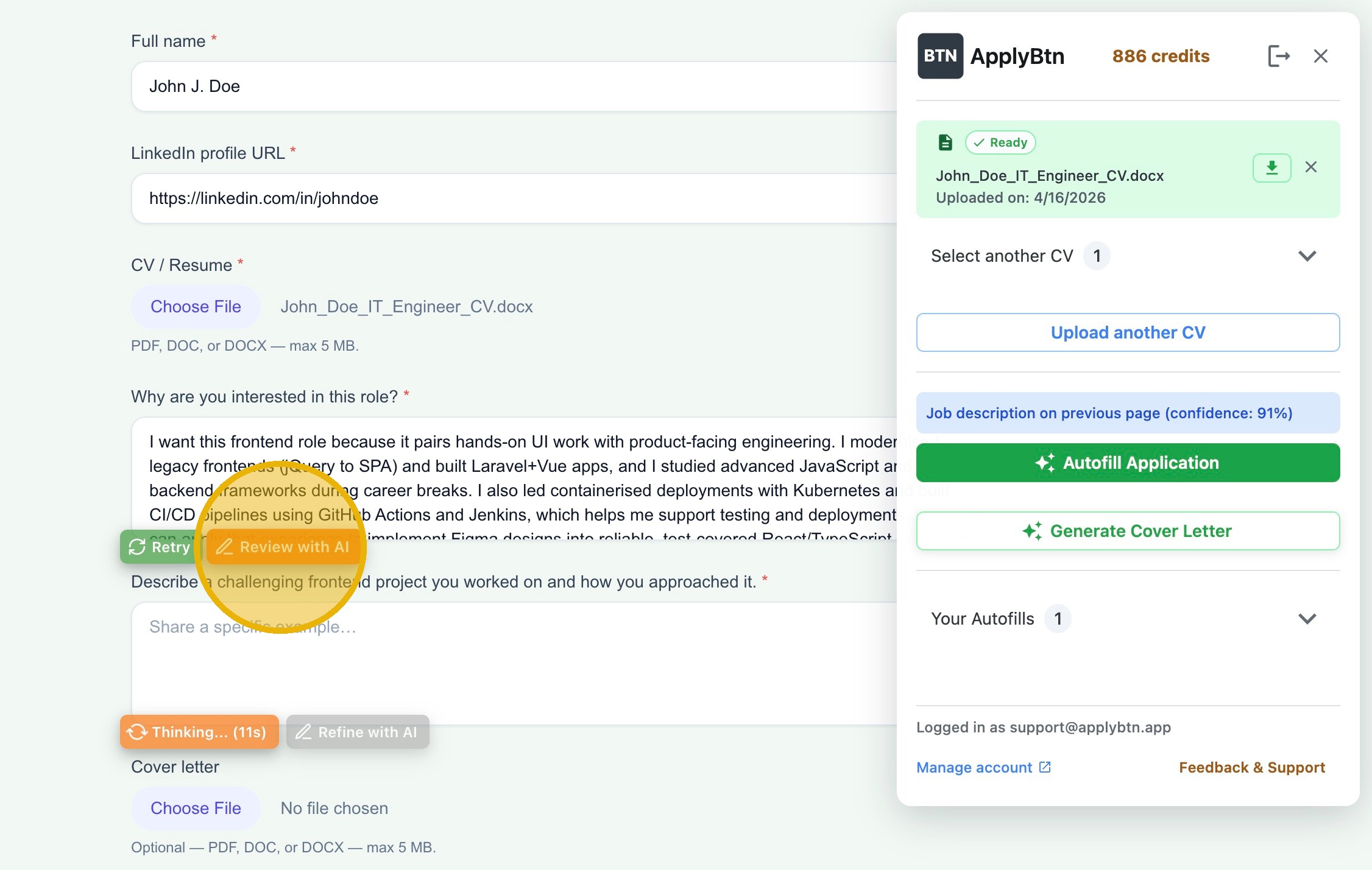 Click Review with AI to check and refine the autofilled answers