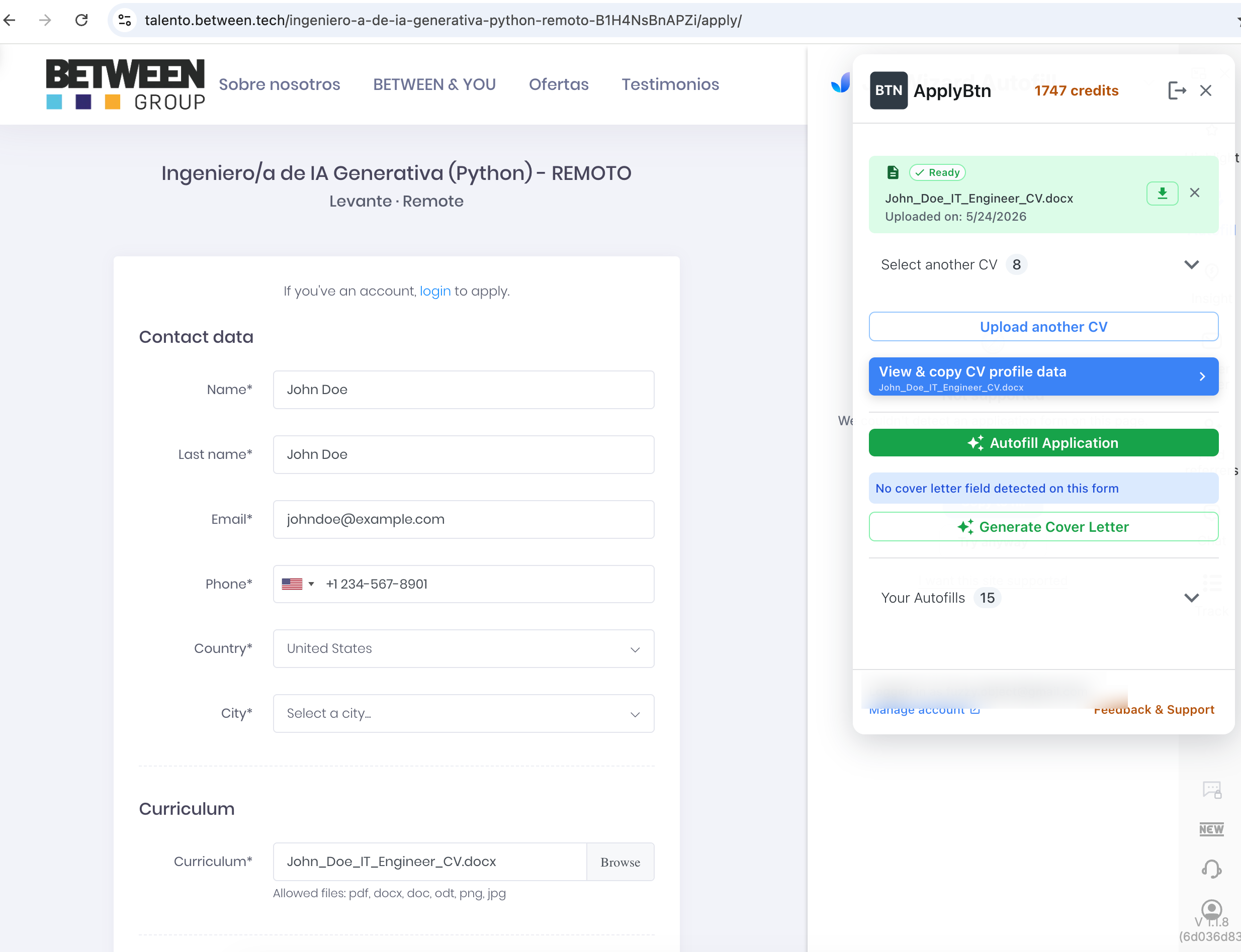 ApplyBtn autofilling a Between Group custom job application form