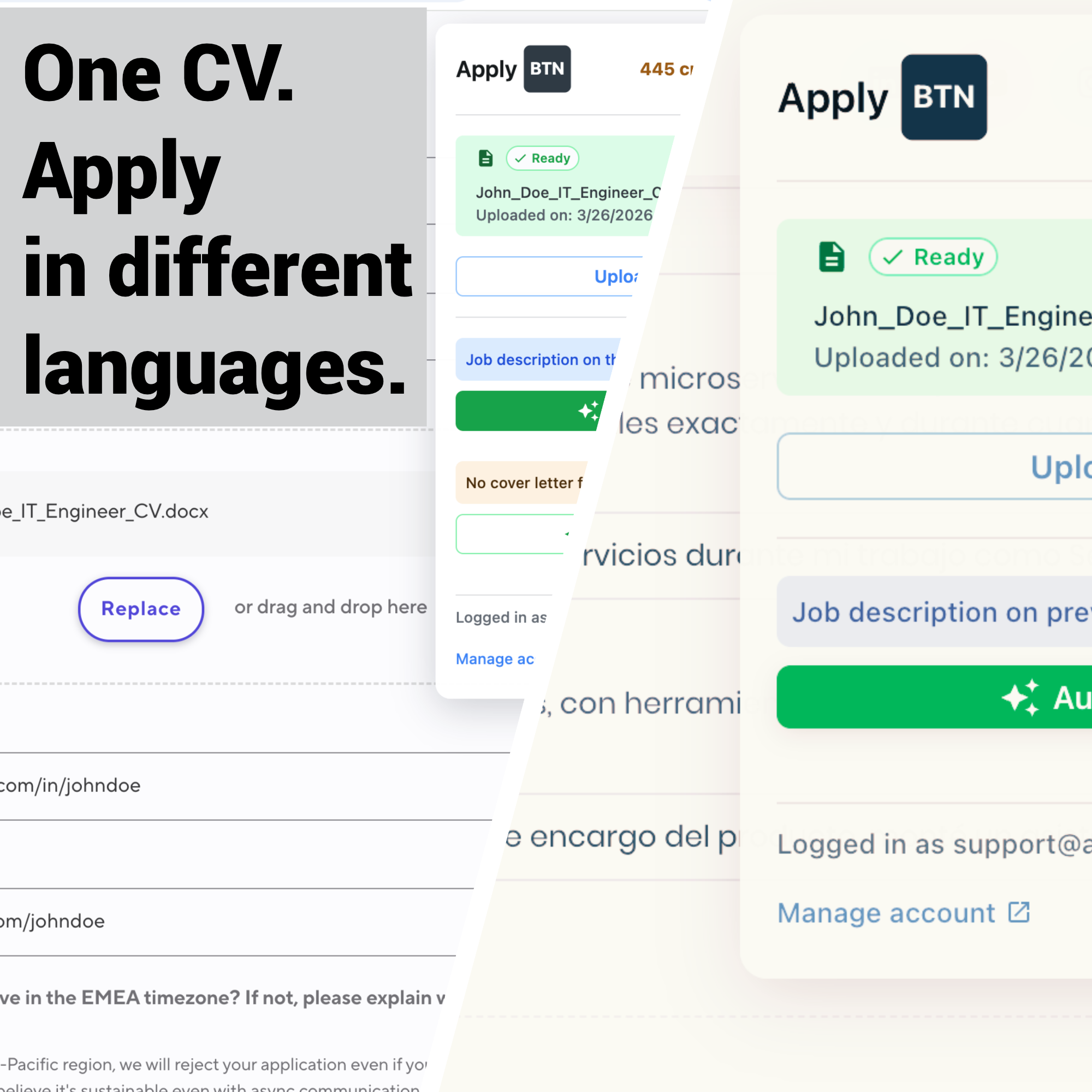 One CV. Apply in different languages.