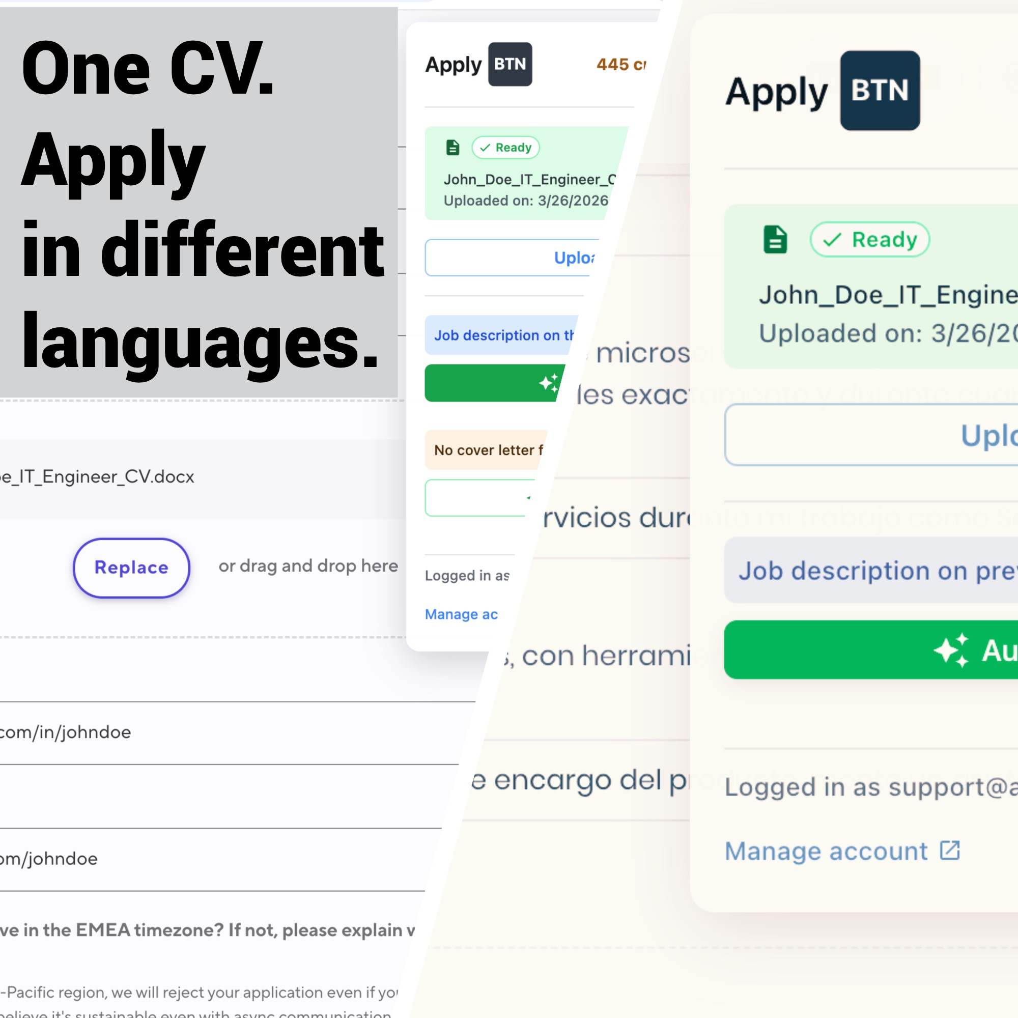 One CV. Apply in different languages.